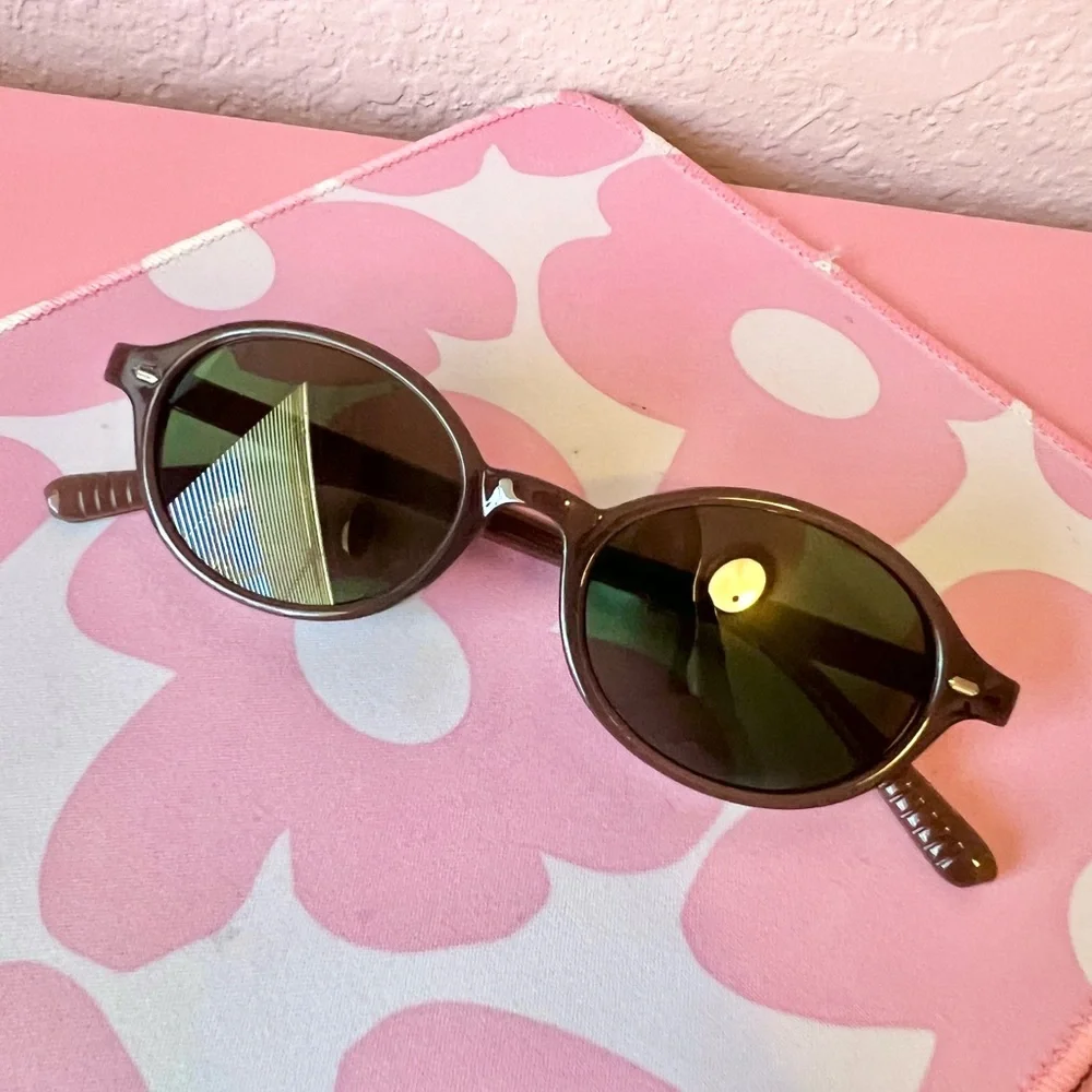 Mocha Brown Frame Green Lens Oval Sunglasses